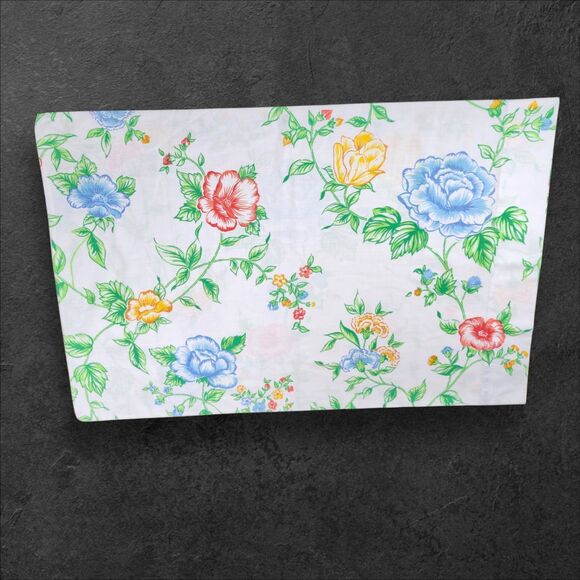 Vintage Bold Floral Pillowcase 1960s Mod Cottagecore Red Blue Yellow Roses - Picture 2 of 4